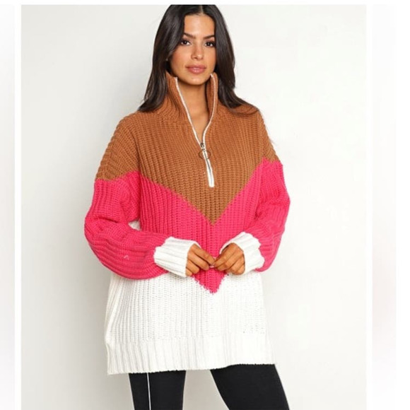 Show Me Your MuMu Brown, Pink, and White Sweater - Picture 1 of 8